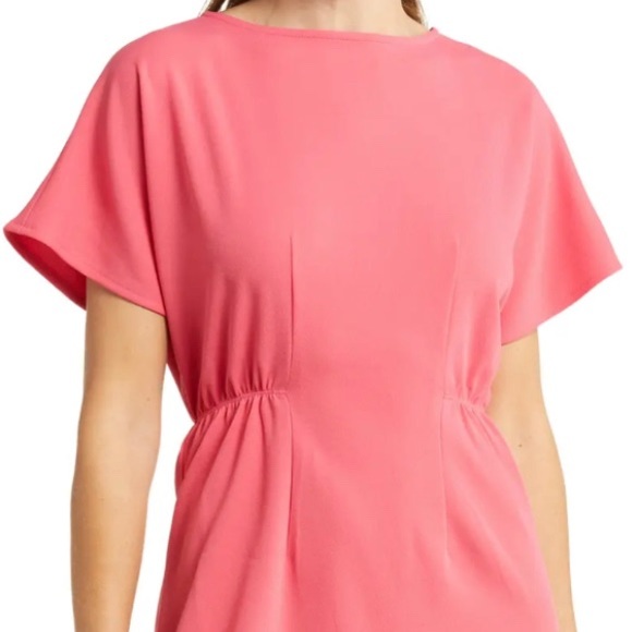 Ruffle Hem Short Sleeve Dress Donna Morgan Size 8 Color Claret Red - Picture 2 of 5